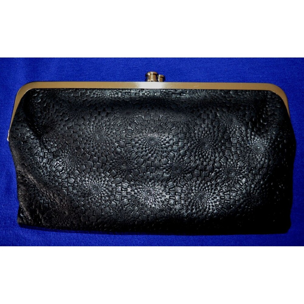 HOBO International Black Leather Pattern Lauren Clutch Wallet Double Frame